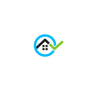 House rent search, real estate logo. Rental apartments service logotype. Apartment sale vector minimalistic illustration. Round shape blue home icon.