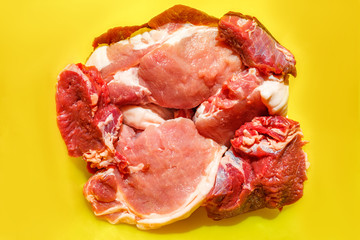 Sliced pieces of raw meat