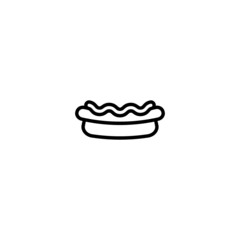 Hot dog with mustard vector icon in linear, outline icon isolated on white background