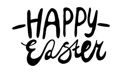 Obraz premium Hand written lettering Happy Easter text. Vector illustration of positive quotation isolated on white background. Template for greeting card, poster or print