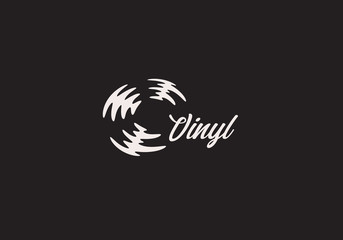 Vinyl records, retro music vector logo. Gramophone element logoype concept. Hipster style album playback icon. Musical studio sign.