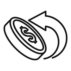 Refund money coin icon. Outline refund money coin vector icon for web design isolated on white background