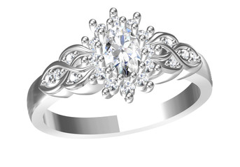 Wedding ring on white background .3D rendering