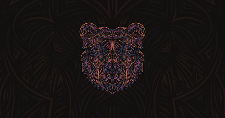 The head of the Bear. Authentic style illustration, made in vector. Sharp-lined art. Strong Grizzly looking fiercely. 