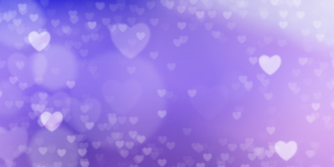 Glowing purple bokeh background. Spring concept. Blurred bokeh hearth shapes.