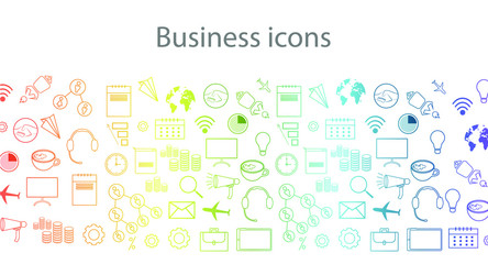 background with various business icons on a business theme in gradient