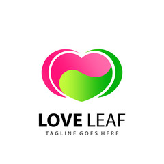 Awesome Gradient Love Leaf Modern Logo Design Template Vector