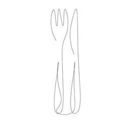 Fork and knife one line drawing, vector illustration
