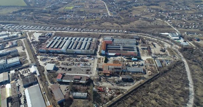 Industrial exterior of a factory. Aerial view of a large factory.
