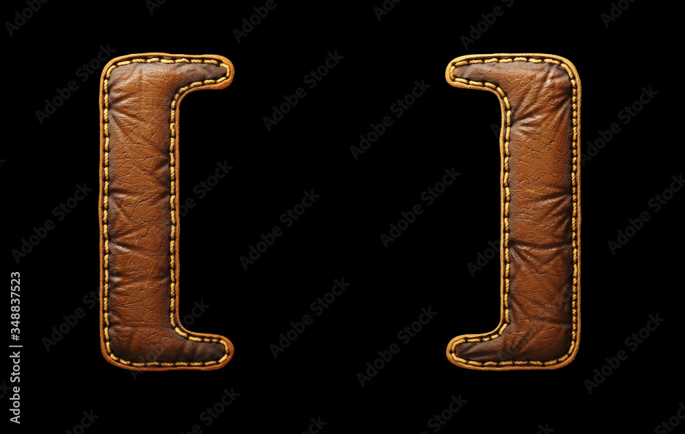 Fototapete set of symbols left and right bracket made of leather. 3d render font with skin texture isolated on 