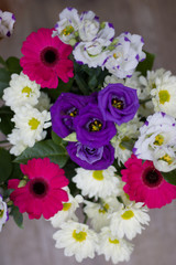 Selection of spring flowers in assorted colours of pink purple and white