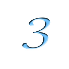 Blue number 3 represents isolated textured letters on white background. Illustration