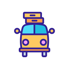 loaded with suitcases up bus front view icon vector. loaded with suitcases up bus front view sign. color symbol illustration