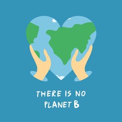 Two hands holding the planet Earth in the shape of a heart. There is no planet B. Concept of world Earth day. Symbol of eco friendly, green thinking, concern for the environment. Vector illustration.