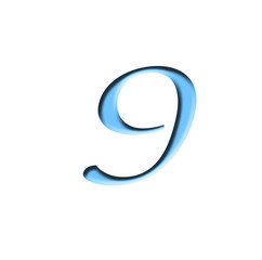Blue number 9 represents isolated textured letters on white background. Illustration