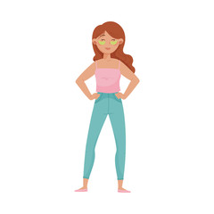Fototapeta premium Long Haired Female Standing with Eye Patches Vector Illustration