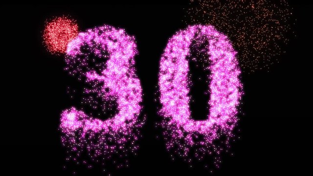 30th number pink firework night sparkle - video animation