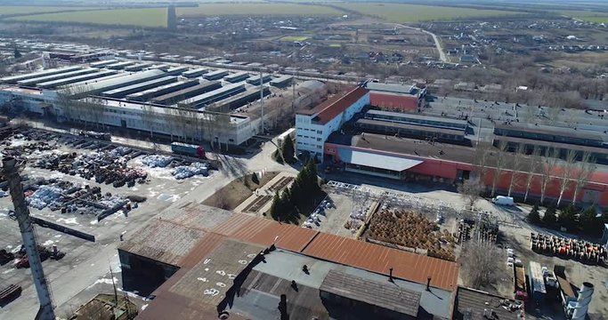 Large factory aerial view, exterior of a large factory. Plant top view