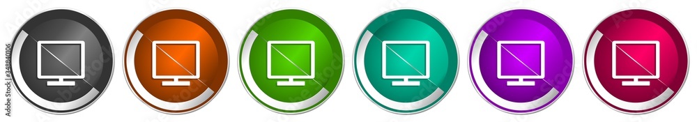 Aufkleber tv icon set, television silver metallic chrome border vector web buttons in 6 colors options for web