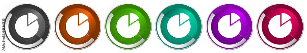 Poster chart icon set, silver metallic chrome border vector web buttons in 6 colors options for webdesign