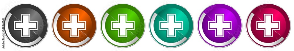 Leinwandbilder pharmacy icon set, silver metallic chrome border vector web buttons in 6 colors options for webdesig