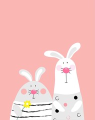 Vector illustration of cute rabbits ,children's hand drawing