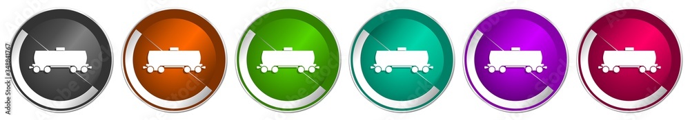 Poster Fuel cistern wagon icon set, train silver metallic chrome border vector web buttons in 6 colors options for webdesign