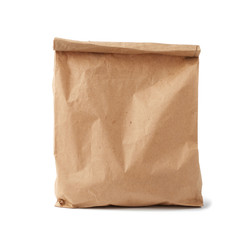 full paper disposable bag of brown kraft paper isolated on white background