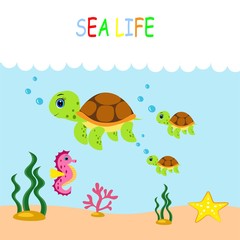 cute sea animals set.cartoon vector illustration. Marine life. 