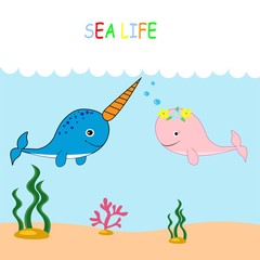 cute sea animals set.cartoon vector illustration. Marine life. 