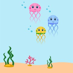 cute sea animals set.cartoon vector illustration. Marine life. 