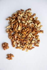 walnut on a white background, walnut halves, close-up