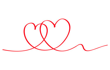 The abstract heart is drawn in one continuous line. Freehand doodle drawing. Love element for greeting cards, print, greetings.