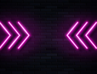 Futuristic Sci Fi Modern Neon Pink Glowing Arrows Frame for Banner on Dark Empty Grunge Concrete Brick Background.