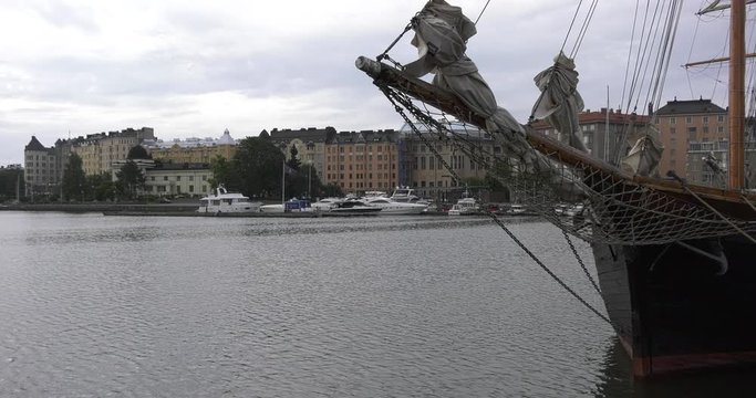 4K Helsinki Baltic Sea Finnish Bay lagoon, yachts, cruise liners view on cloudy summer day video in Finland, northern Europe
