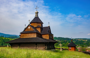 Fototapeta na wymiar Wooden Church of the Nativity of the Blessed Virgin Mary, Vorokhta, Ivano-Frankivsk region, Ukraine