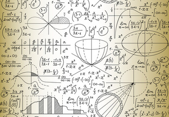 Manuscripts and technical drawings on the old paper, scientific vector  math and physics seamless pattern 