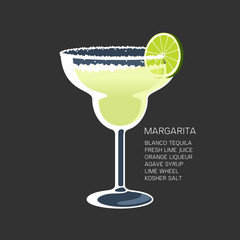 Margarita cocktail glass tequila lime salt vector illustration