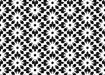 Flower geometric pattern. Seamless vector background. White and black ornament