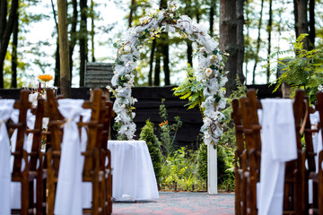 wedding decorations for registration on the street in the forest