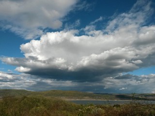 stormy clouds over green forest in summer season