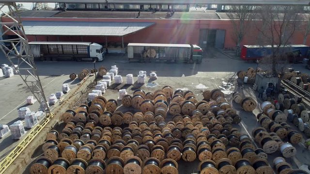 Loading a cable into a truck. Finished cable products, Babin with cable ready to be sent to the client
