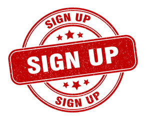sign up stamp. sign up label. round grunge sign