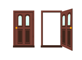 Open and close doors. Flat cartoon style vector illustration.