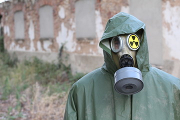 Dramatic image of human being in radioactive environment 