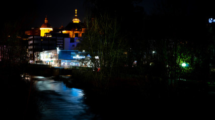 Fototapeta na wymiar Siegen city by night with the river sieg
