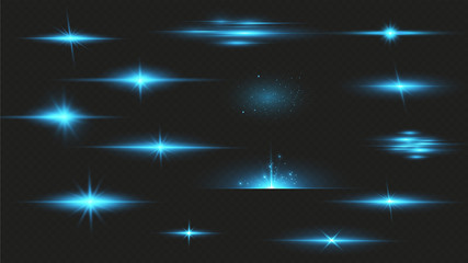Vector illustration of a blue color.Glow light effect. Vector illustration. Christmas flash. dust,shining sun, bright flash. 