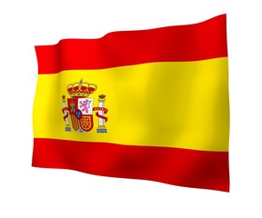 The flag of Spain. Official state symbol of the Kingdom of Spain. Concept: web, sports pages, language courses, travelling, design elements. 3d illustration