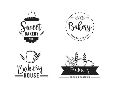 Creative Bakery Concept Logo Design Template, Black and White, Set Logo