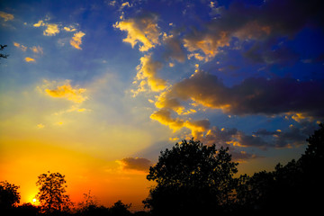 Sunset / sunrise with clouds, Panoramic view of a cloudy sky at sunset